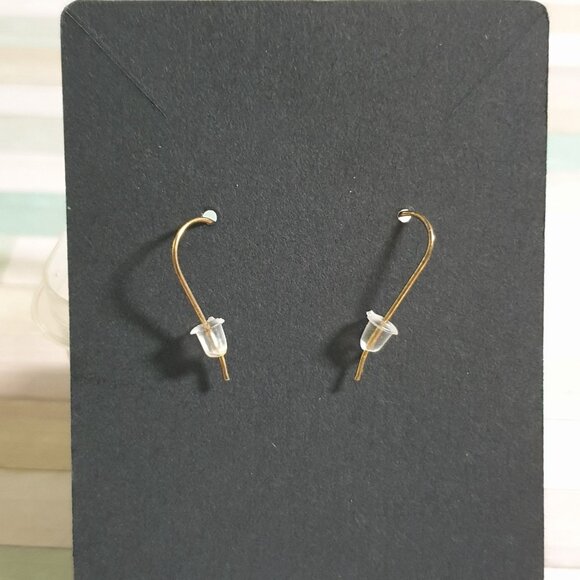 Handcrafted Geometric Wooden Drop Earrings Vintage Gold Tone Hooks Natural - Picture 3 of 3